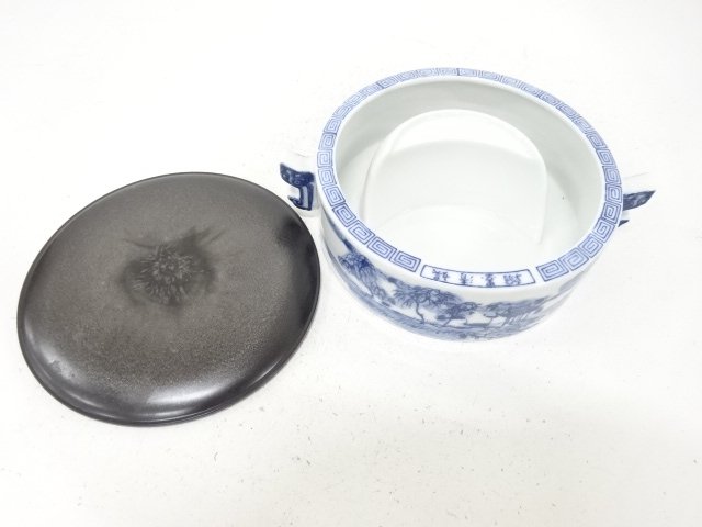 JAPANESE COLLECTIBLE / INKSTONE / LANDSCAPE / UNDERGLAZE BLUE